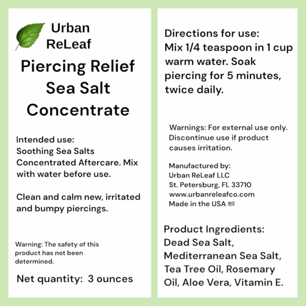 PIERCING RELIEF Sea Salt Concentrate AFTERCARE ! Safely Clean, Soothe & Gently Calm New Irritated & Keloid Bump Piercings. Effective Non-Iodized Dead Sea Salt, Tea Tree Rosemary - Image 7