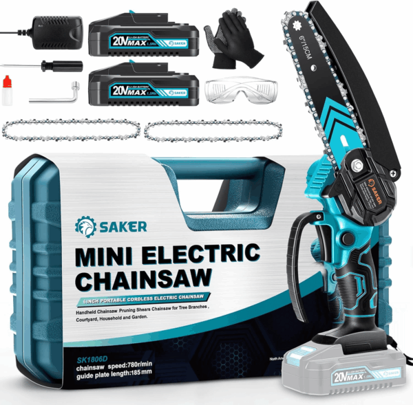 Mini Chainsaw,6 Inch Portable Electric Chainsaw Cordless, Small Handheld Chain Saw for Tree Branches,Courtyard, Household and Garden,By 2PCS 20V 1500Mah Batteries,Extra 3 PCS Chain