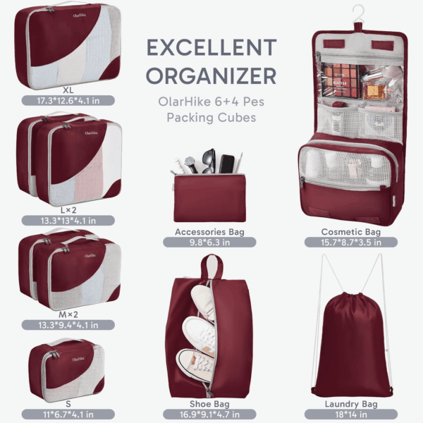 ALL INCLUDED 10 Set Sturdy Packing Cubes for Suitcases, Travel Essentials,Upgraded Anti-Tear Stitching, NEW Improved Luggage Packing Organizers for Travel Accessories (Burgundy) - Image 2