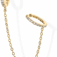 14K Gold Chain Earrings for Women | Double Piercing Dangle Chain Huggie Hoop Earrings | Cubic Zirconia Pearl Stud Ear Cuff Earrings for Women