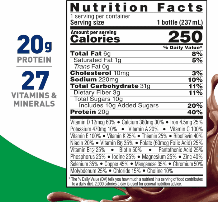 High Protein with Fiber Ready to Drink Complete Nutritional Drink, Rich Chocolate, 8 Fl Oz Bottle, 24 Pack - Image 2