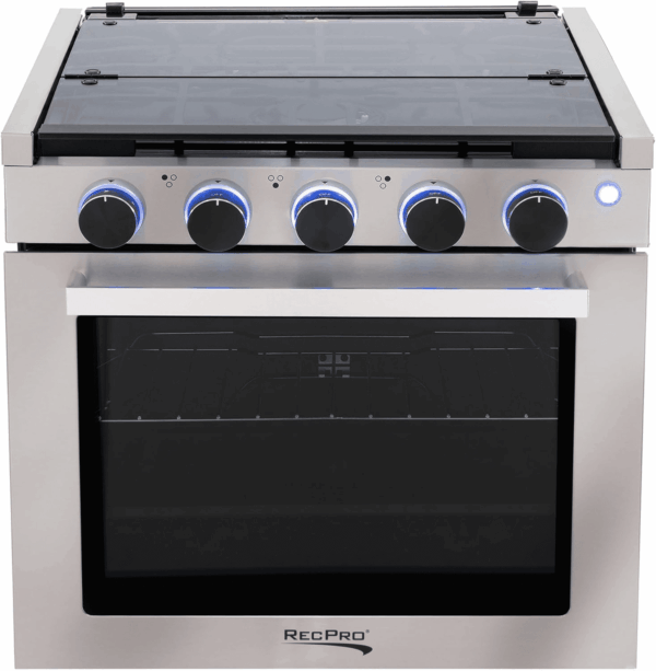 RV Stove Gas Range 21" Tall | 6500 and 8000 BTU Three Burner | 7100 BTU Oven with 1.8 Cu. Ft Capacity | Black or Stainless Steel Finish (Silver Version B, No Vented Range Hood) - Image 9