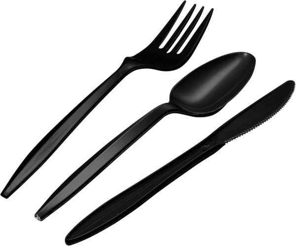 1,000 Plastic Disposable Cutlery Bulk Variety Pack Black Medium Weight Includes 334 Forks, 333 Knives, 333 Soup Spoons, Disposable Silverware Plastic Cutlery - Image 8
