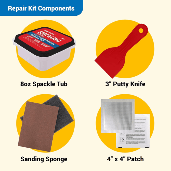 Maxpatch Drywall Repair Kit - Includes 8 Oz Spackling Compound, 4"X 4" Adhesive Metal Patch, Spackling Knife, Sanding Pad - All-In-One Solution for Wall and Ceiling Repairs - Image 3