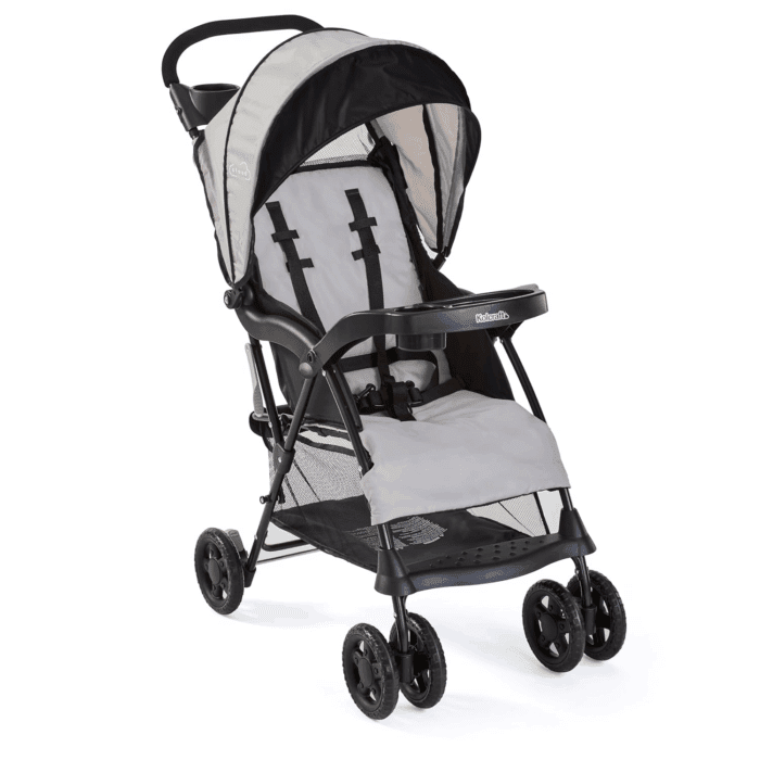 Cloud plus Lightweight Toddler Umbrella Baby Stroller with Large Storage Basket and Canopy, Reclining Seat, Child and Parent Trays, Compact Easy Fold for Summer Travel - Slate Gray