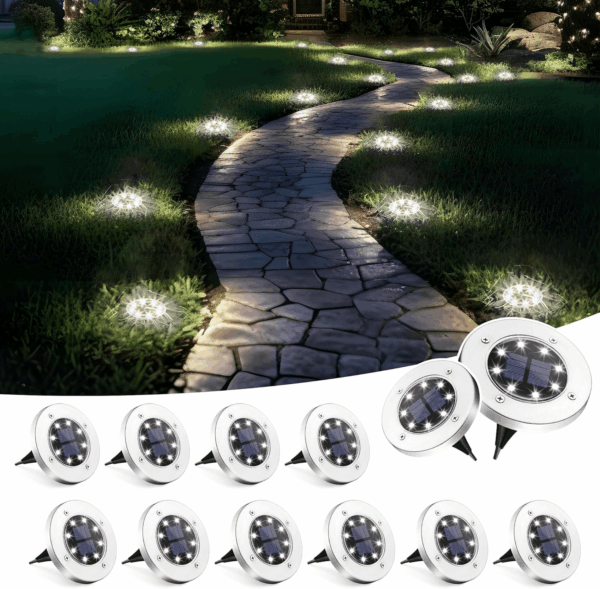 Solar Lights Outdoor Waterproof, 12 Pack Solar Ground Lights, Solar Garden Lights Landscape Lighting for Pathway Driveway Patio Backyard Walkway (Cool White)