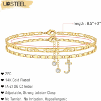 Ankle Bracelets for Women, 14K Gold Plated Dainty Layered Chain CZ Initial Anklets Set Summer Jewelry Gifts for Women - Image 2