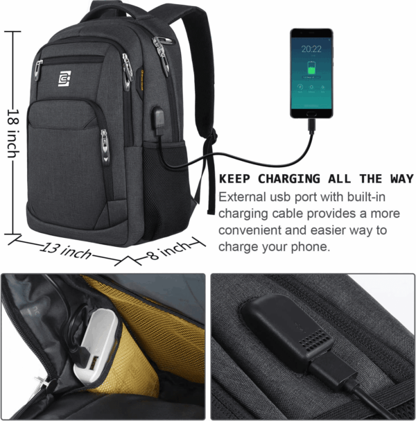 Laptop Backpack,Business Travel anti Theft Slim Durable Laptops Backpack with USB Charging Port,Water Resistant College Computer Bag for Women & Men Fits 15.6 Inch Laptop and Notebook - Black - Image 3