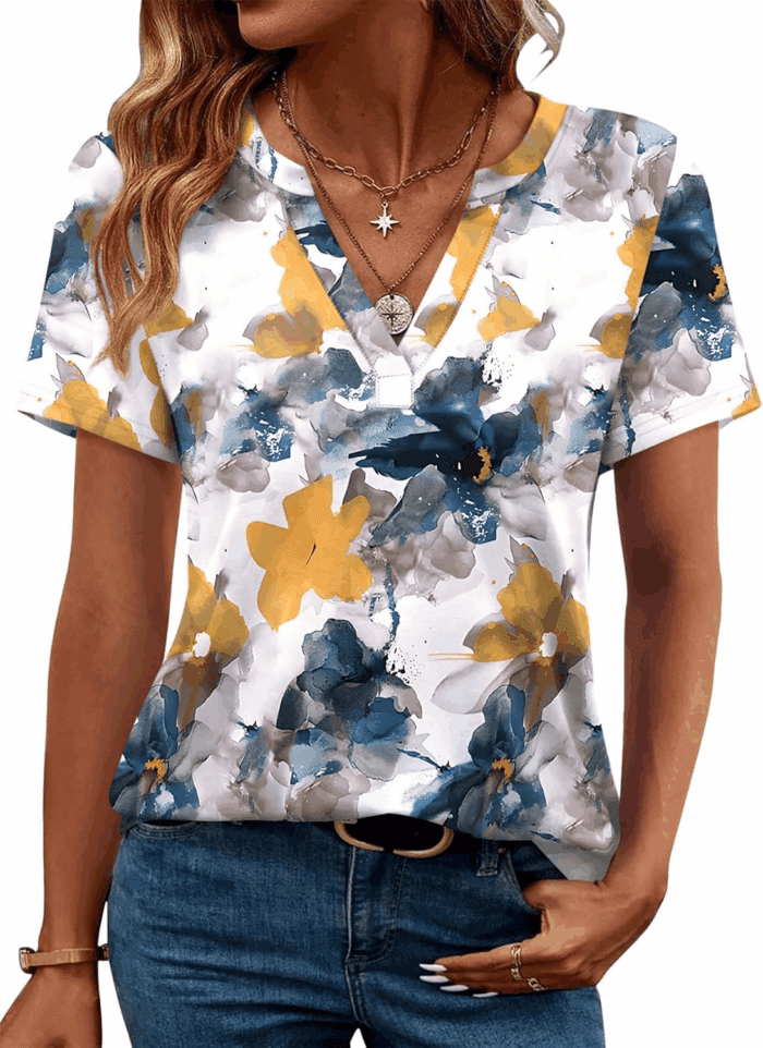Womens Tops Summer Short Sleeve V Neck Blouses Business Casual Loose Fit Tshirts Trendy Fashion Outfits - Image 2