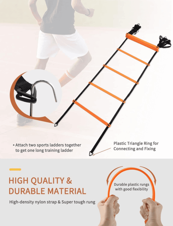 Agility Ladder 20 Feet 12 Adjustable Rungs Speed Training Equipment Set, Agility Ladder, Football Cones, Running Parachute, Jump Rope, Resistance Bands - Image 2