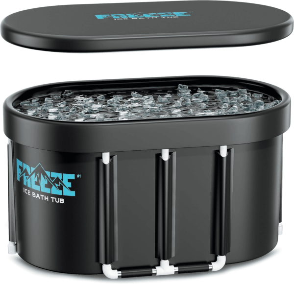 XL 129 Gals Oval Ice Bath Tub with Cover, Portable Cold Plunge for Cold Water Therapy and Recovery