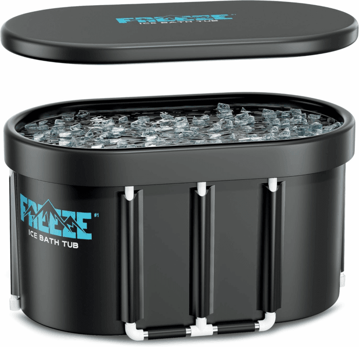 XL 129 Gals Oval Ice Bath Tub with Cover, Portable Cold Plunge for Cold Water Therapy and Recovery