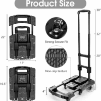 Folding Hand Truck, Portable Heavy Duty Dolly, 6 Wheels Collapsible Luggage Cart with 2 Elastic Ropes - Compact Trolley for Easy Moving - Ideal Hand Cart for Travel and More - Image 3