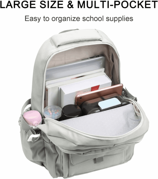 Teen Girls School Backpack for Boys, College Aesthetic Laptop Bookbag for Women,Beige - Image 5