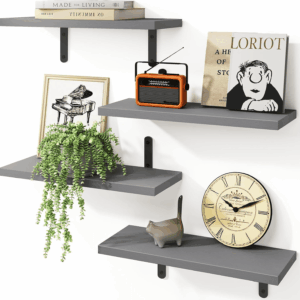 Grey Floating Shelves for Wall, 4 Sets Wood Shelves Farmhouse Wall Shelf Wall Mounted Floating Shelves for Bedroom Decor, Bathroom Storage, Book Shelf for Wall - Grey