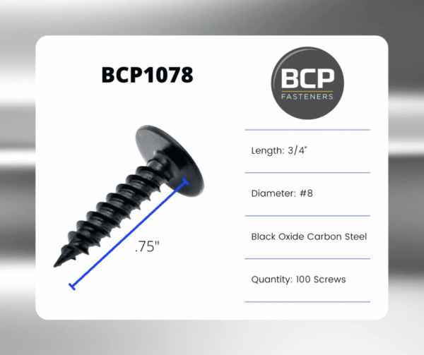 #8 X 3/4", 100 Qty Phillips Small Black Modified Truss Head Screws, Deep Thread Sharp Point, Carbon Steel Black Phosphate Coated Self-Tapping Screws for Wood & Metal (BCP1078) - Image 2