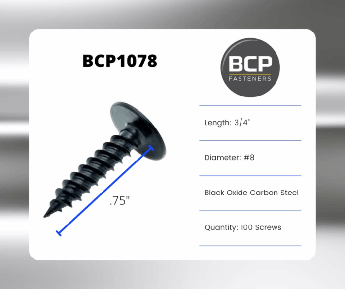 #8 X 3/4", 100 Qty Phillips Small Black Modified Truss Head Screws, Deep Thread Sharp Point, Carbon Steel Black Phosphate Coated Self-Tapping Screws for Wood & Metal (BCP1078) - Image 2