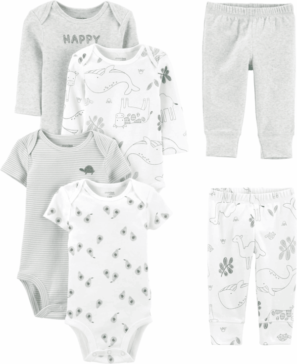 Unisex-Baby 6-Piece Bodysuits (Short and Long Sleeve) and Pants Set
