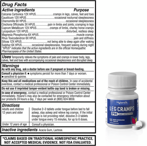 , Leg Cramps PM Tablets, Nighttime Formula, Natural Relief of Calf, Foot and Leg Cramps at Night, Quick Dissolving Tablets, 50 Count - Image 2