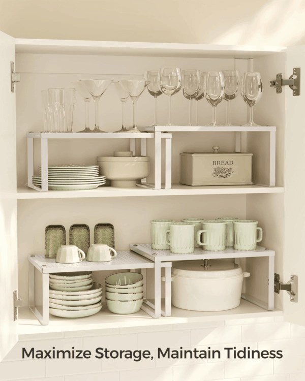 Spice Racks, Set of 2 Metal Cabinet Shelf Organizers, Countertop Organizers, Shelf Risers, Stackable, Expandable, Oatmeal Beige UKCS001K01 - Image 3