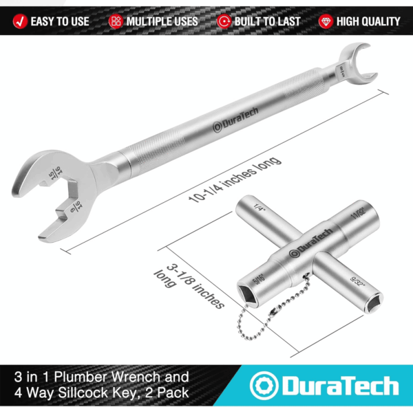 3-In-1 Plumber Wrench & 4 Way Sillcock Key, 2-Pack, for Valve, Faucet Nuts, and Spigots - Image 3