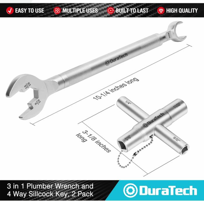 3-In-1 Plumber Wrench & 4 Way Sillcock Key, 2-Pack, for Valve, Faucet Nuts, and Spigots - Image 3