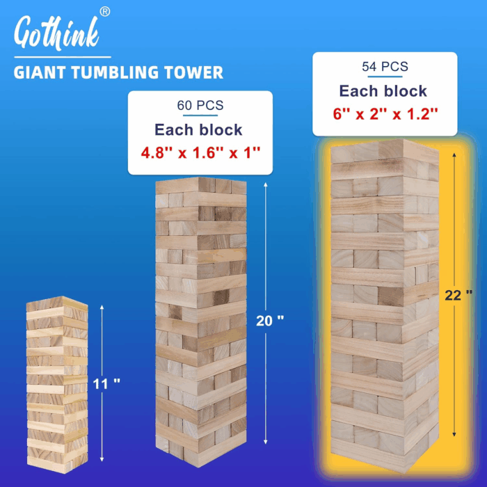 Giant Tumble Tower Game, Large Tumbling Tower Stack to over 4 FT 54Pcs Wooden Jumbo Blocks for outside Yard Games with Carry Case Timber Stacking Game Night Toy Gift for Kids Adults Family - Image 8