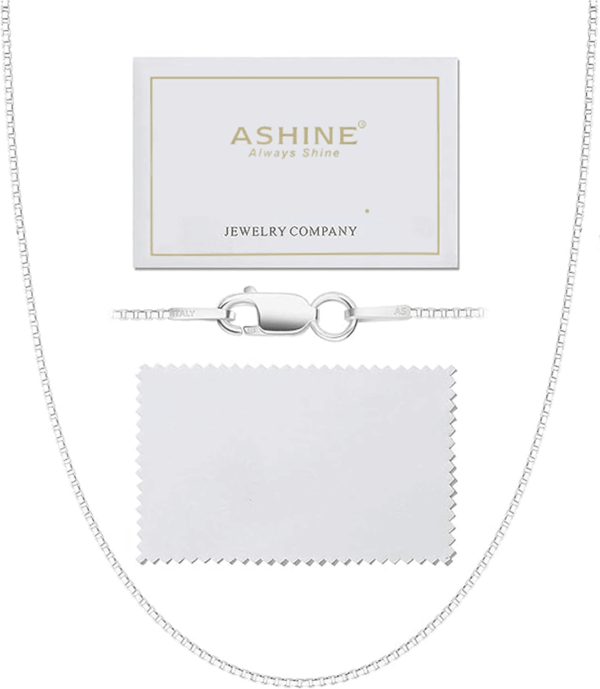 925 Sterling Silver 1Mm & 0.8 Italian Box Chain Necklace 16" - 30" with Silver Polishing Cloth/Dainty & Sturdy Necklace for Women Available in 15 Lengths