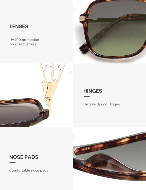 Sunglasses for Women & Men, Square, Retro, Polarized Lens, Trendy Aviator, 90S Shades - Image 5