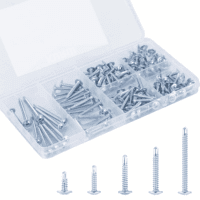 Self Tapping Screws Assortment Kit, #8 Sheet Metal Screws for Metal Wood & Plastic, 125Pcs Galvanized Truss Head Self Drilling Screws in 5 Sizes (1/2, 3/4, 1-1/4, 1In, 2In)