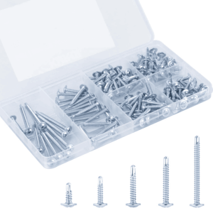 Self Tapping Screws Assortment Kit, #8 Sheet Metal Screws for Metal Wood & Plastic, 125Pcs Galvanized Truss Head Self Drilling Screws in 5 Sizes (1/2, 3/4, 1-1/4, 1In, 2In)