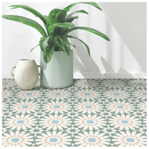 Peel and Stick Floor Tile - 20 PCS, 8" X 8" Vinyl Flooring - Waterproof Self-Adhesive Tile Sticker for Wall Backsplashes, Bathroom, Kitchen - Green and White Floral Look