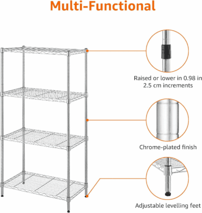 4-Shelf Adjustable, Storage Shelving Unit, (200 Pound Loading Capacity per Shelf), Steel Organizer Wire Rack, 13.4"D X 23.2"W X 48"H, Chrome - Image 5