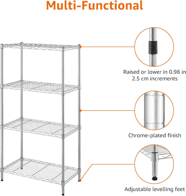 4-Shelf Adjustable, Storage Shelving Unit, (200 Pound Loading Capacity per Shelf), Steel Organizer Wire Rack, 13.4"D X 23.2"W X 48"H, Chrome - Image 5