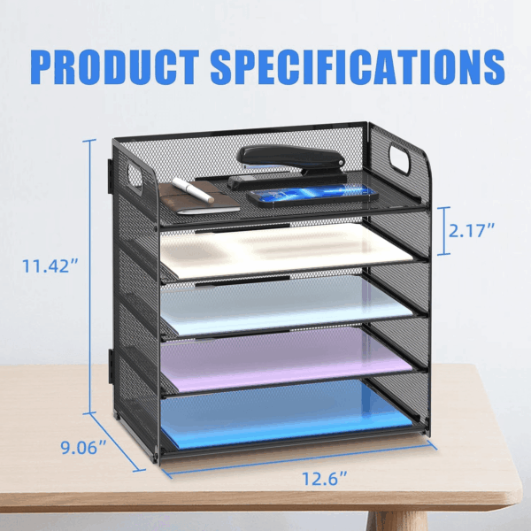 2 Pack 5-Tier Desk Organizer with Handle Mesh Desk File/Paper Organizer Letter Tray for Office, School and Home Easy Installation, Black - Image 6