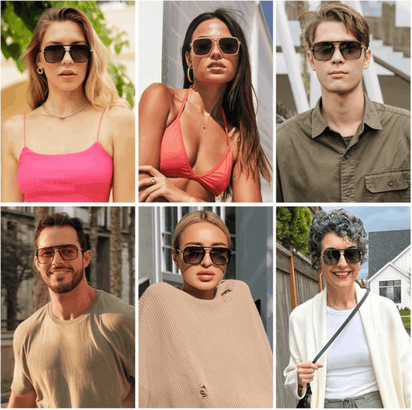 Sunglasses for Women & Men, Square, Retro, Polarized Lens, Trendy Aviator, 90S Shades - Image 2