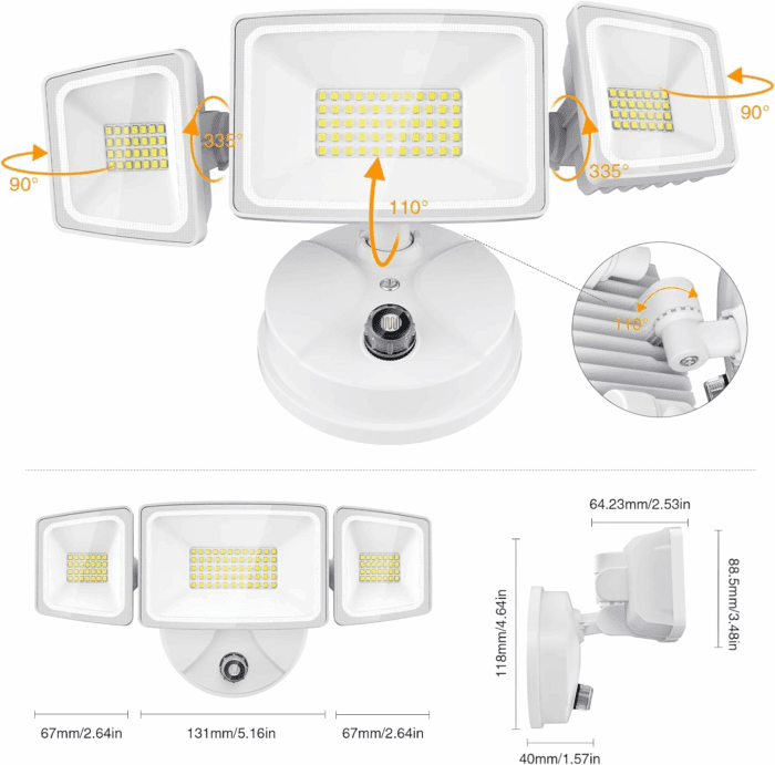 60W LED Dusk to Dawn Outdoor Lighting, 6000LM Exterior Flood Lights, IP65 Waterproof Outdoor 3 Adjustable Heads Photocell Lights Fixture, 6500K Daylight Floodlights for Garage, Patio, Yard - Image 7