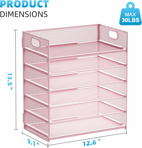 2 Pack Desk Organizer with Handle, 6 Tier Paper Letter Tray, Mesh Desk File Organizer for Office, School and Home - Pink - Image 4