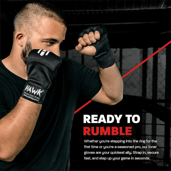 Hawk Padded Inner Gloves Training Gel Elastic Hand Wraps for Boxing Gloves Quick Wraps Men & Women Kickboxing Muay Thai MMA Bandages Fist Knuckle Wrist Wrap Protector Handwraps (Pair) - Image 4