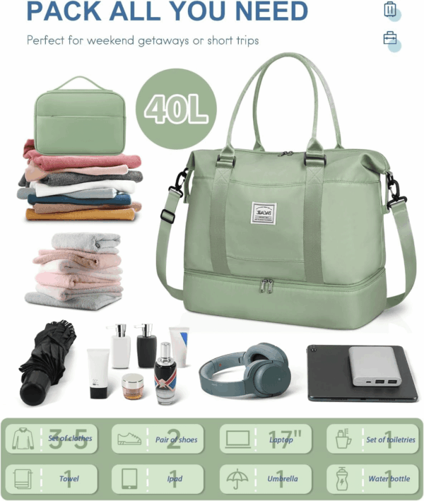 Travel Duffel Bag, Weekender Bags for Women, Overnight Gym Carry on Tote Bag with Wet Pocket, Hospital Mom Bag for Labor and Delivery - Extra Large Set, Olive Green - Image 2