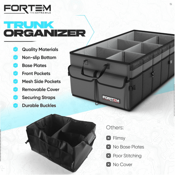 Car Trunk Organizer, Collapsible Multi Compartment SUV Organizer, Foldable Storage for Car Accessories for Women Men, 600D Oxford, Non Slip Bottom, Securing Straps, Soft Cover (85L) - Image 7