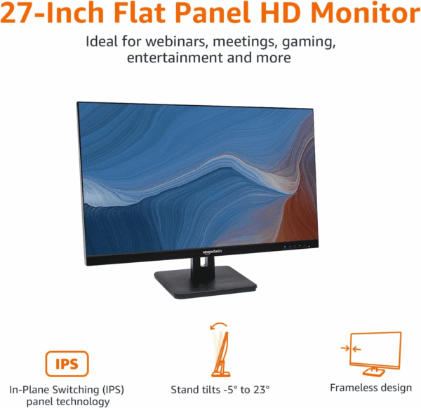 IPS Monitor 75 Hz Powered with AOC Technology FHD 1080P HDMI, Display Port and VGA Input VESA Compatible Built-In Speakers for Office and Home, 27 In, Black - Image 2