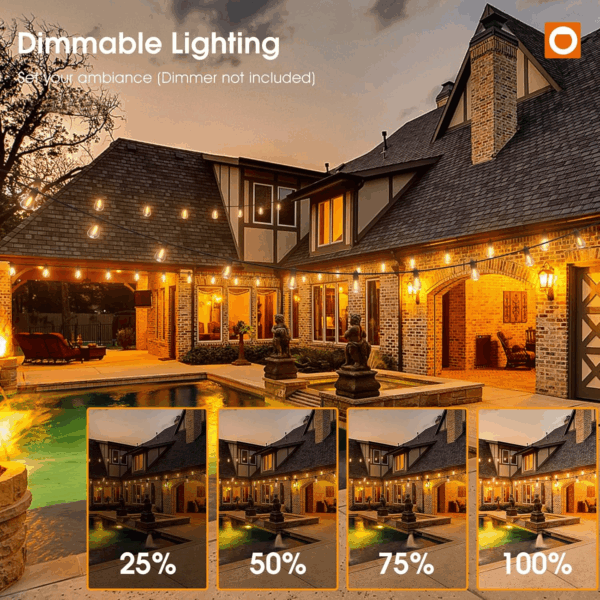 50FT LED Outdoor String Lights with Edison Shatterproof Bulbs, Weatherproof Strand, Commercial Grade Patio Lights, Decorative for Garden or Patio, Black - Image 5