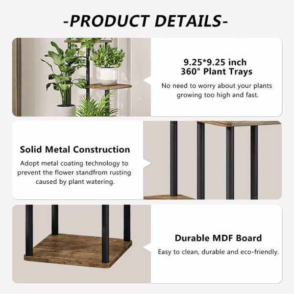 Plant Stand 5 Tier Indoor Metal Flower Shelf for Multiple Plants Corner Tall Flower Holders for Patio Garden Living Room Balcony Bedroom, Black (5 Tier-Black) - Image 5
