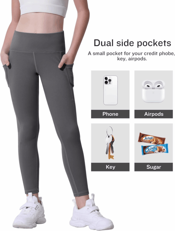 Girls' Athletic Leggings with Pockets, 5 Packs Kids Teen Dance Yoga Workout Running Pants for 5-15 Years - Image 2