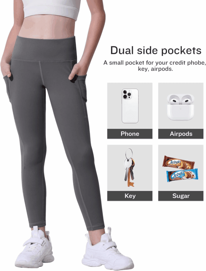 Girls' Athletic Leggings with Pockets, 5 Packs Kids Teen Dance Yoga Workout Running Pants for 5-15 Years - Image 2