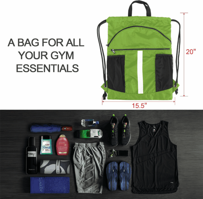 Drawstring Backpack Bag with Shoe Compartment, X-Large Black Gym Sports String Cinch Backpack - Image 2