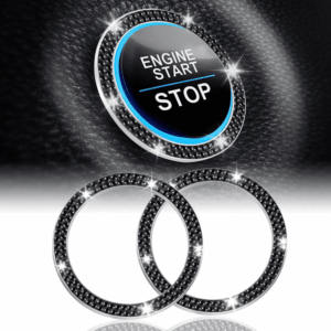 2 PCS Crystal Double Rhinestone Car Engine Start Stop Decoration Ring, Bling Car Interior Accessories for Women, Push to Start Button Cover/Sticker, Key Ignition & Knob Bling Ring, Black