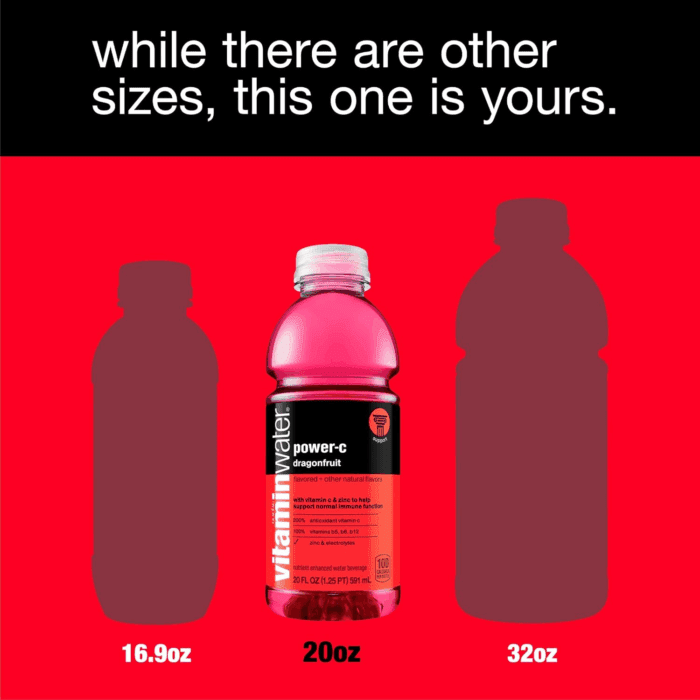 Vitaminwater Power-C Electrolyte Enhanced Water W/Vitamins, Dragonfruit Drinks, 20 Fl Oz, 12 Pack - Image 4