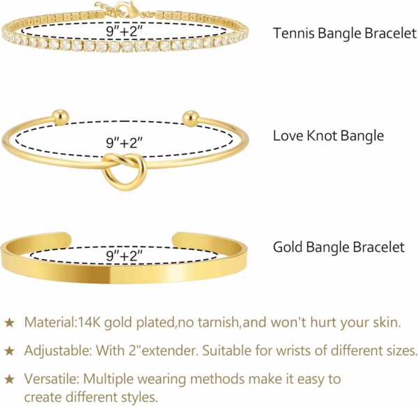 Gold Bangle Cuff Knot Bracelet for Women Stack Non Tarnish 14K Gold Plated Dainty Cubic Zirconia Tennis Bracelets Jewelry Set for Women Trendy - Image 4